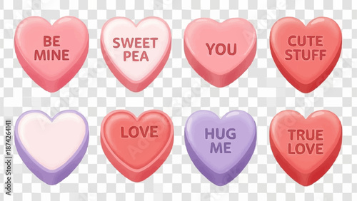 Assorted Heart Shaped Candy Conversation Hearts with Messages.
