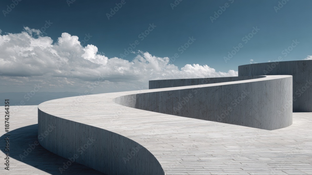 Fototapeta premium An elevated stone path winds into a vast sky, representing a journey of leadership and personal growth toward future achievements.