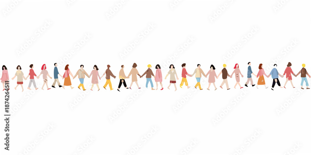 Naklejka premium A diverse line of people holding hands symbolizing unity and togetherness
