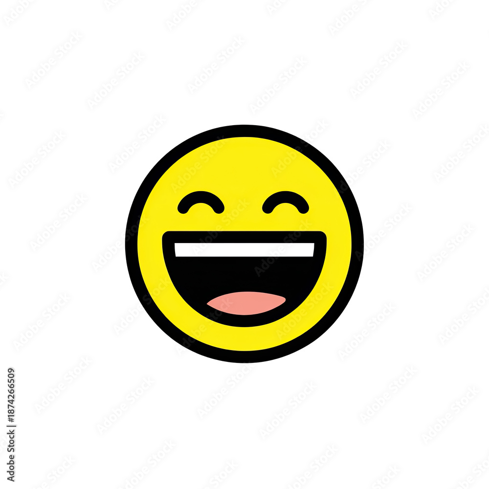 Fototapeta premium A yellow, smiling face on a black background, representing joy and happiness