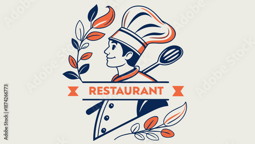 Restaurant logo with chef and utensils