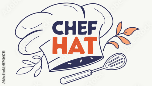Illustration of chef hat and utensils logo