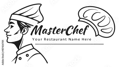 Master Chef logo template with chef hat and pizza