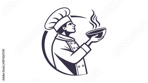 Chef holding steaming bowl of food