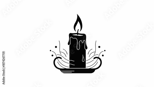 A solitary black candle burns brightly, casting a warm glow and mystical aura.