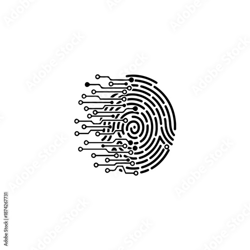 The image depicts a fingerprint integrated with electronic circuit patterns, symbolizing the intersection of biometric security and technology.