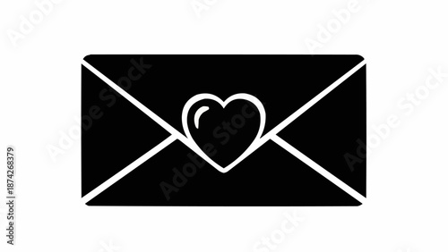 Black envelope with white heart symbol for love letter.