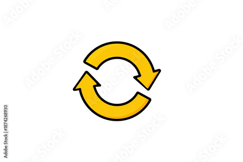 A golden, curved arrow symbol rotating, against a pitch-black background