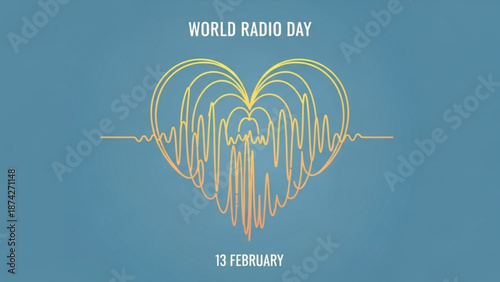 World Radio Day heart shape with sound waves celebrating broadcast and communication on February 13th a conceptual vector illustration