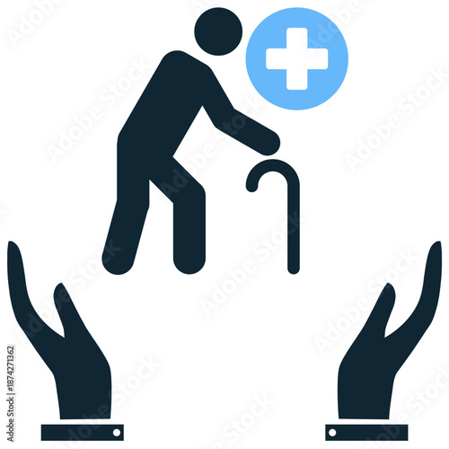Elder health care icon vector for senior support. Ideal for nursing homes, geriatric medicine, assisting old people, and retirement wellness.