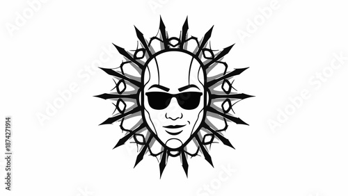 Mysterious masked face with intricate sunburst design, exuding cool confidence.