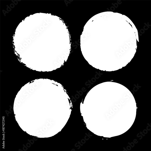 White circle art. Grunge spot icon. Round paint Vector. Dark background shape.