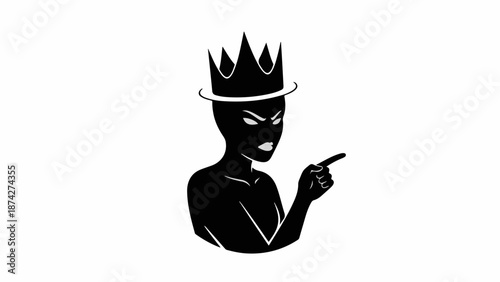 Fierce silhouette figure with crown points accusingly with determined expression