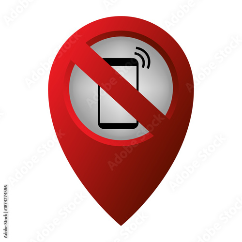 No phone icon. Prohibition signal symbol. Red pointer shape. Vector illustration.