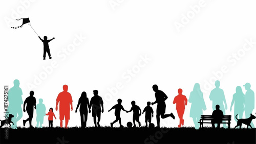 Diverse group of people and dogs enjoying outdoor activities together.