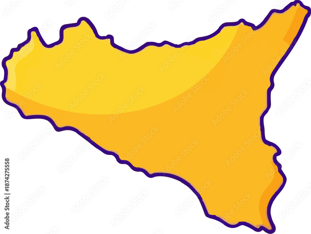 Fototapeta premium Stylized orange island shape with purple outline and subtle shading
