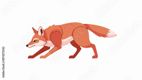 Stylized orange fox captured in mid-stride against a plain white background