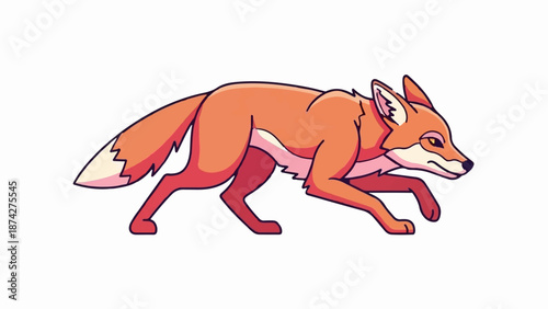 Stylized orange fox in profile, mid-stride against a plain white background