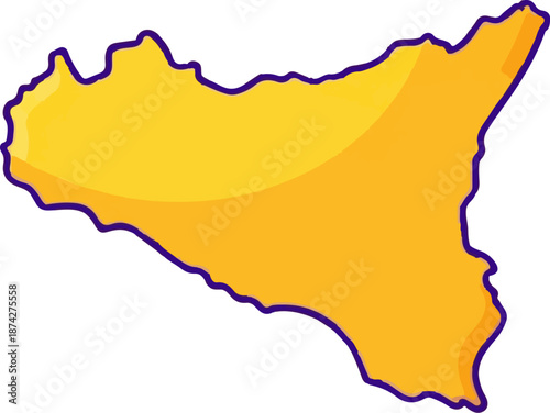 Stylized orange island shape with purple outline and subtle shading