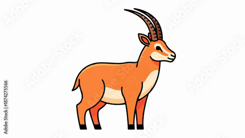 Stylized orange gazelle with long, curved horns stands on white background