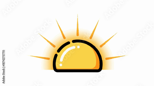 Stylized sunburst icon with radiant lines and a bright, glossy half-circle