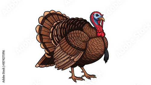 Illustration of a brown turkey standing on a white background