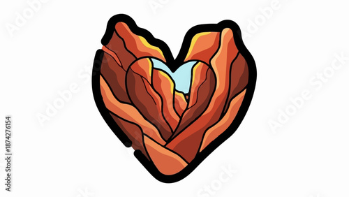 Stylized heart-shaped landscape with warm, layered terrain and a bright sky