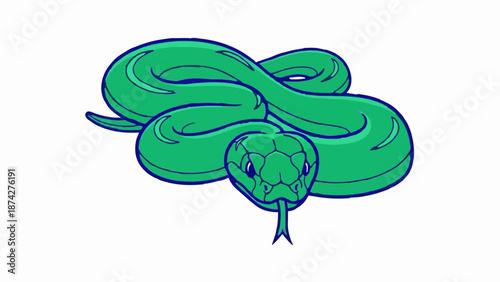 Stylized green snake coiled with head forward, tongue flicking