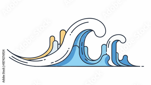 Stylized depiction of blue and yellow waves in motion, abstract flat design
