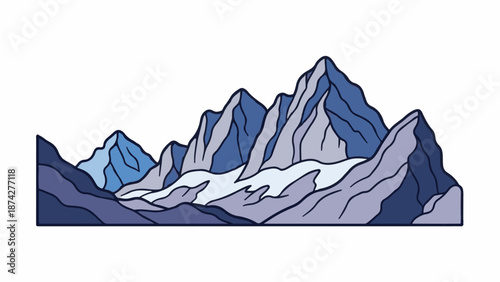Stylized depiction of a mountain range with varied blues and purples