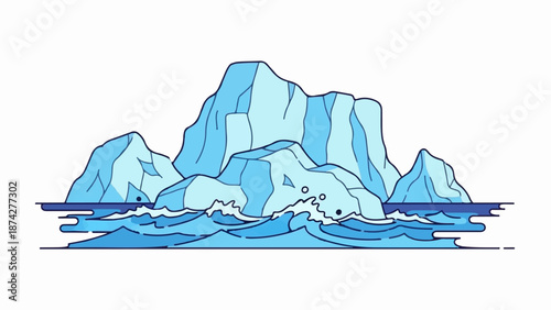 Stylized icebergs and ocean waves, a minimalist cold landscape