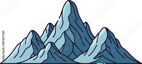 Stylized ice-covered mountain range with jagged peaks and dark outlines