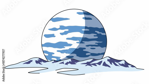 Stylized planet with icy mountains, casting a shadow