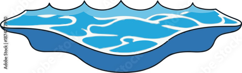 Stylized illustration of a body of water with choppy waves on a blue base