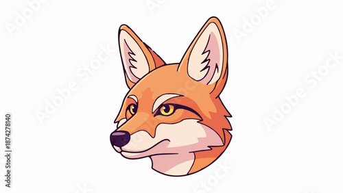 Stylized fox head, orange fur, pointed ears, yellow eyes, dark nose