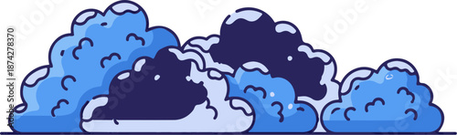 Stylized, layered blue clouds with white accents