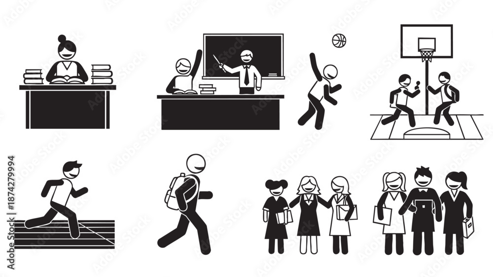 Fototapeta premium Collection of flat design icons depicting various professions and activities