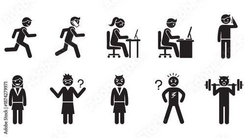 Collection of flat design human characters showing various activities and emotions