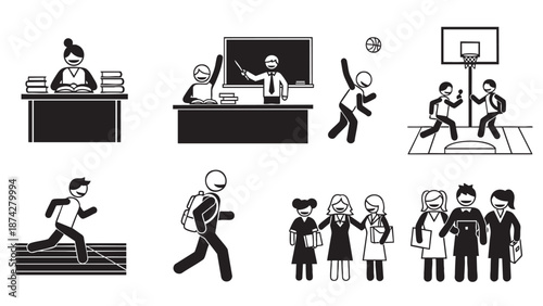 Collection of flat design icons depicting various professions and activities