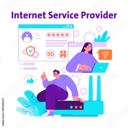 Internet Service Provider Illustration with User Interaction
