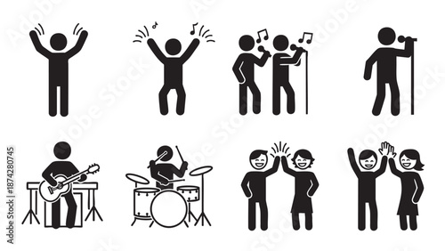 Group of people enjoying music and dancing isolated on transparent background