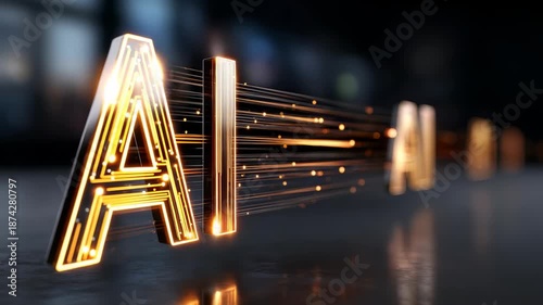 Wallpaper Mural Golden illuminated AI typography with streaming light effects represents the power and speed of artificial intelligence. High tech digital art highlights cutting edge advancements and future trends Torontodigital.ca