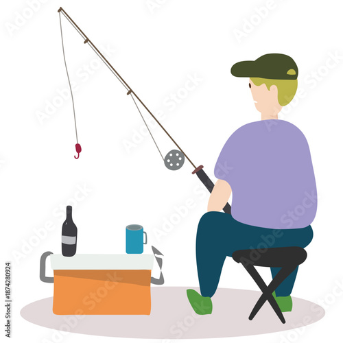 vector of a man fishing using a fishing rod