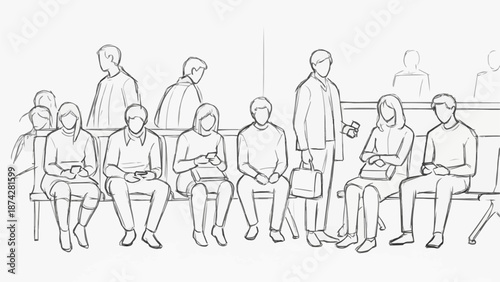 Diverse group of people waiting in a line illustration.