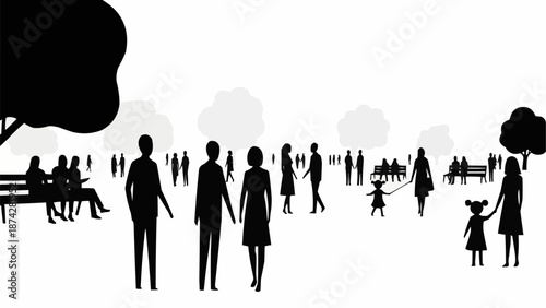 Diverse group of people enjoying a sunny day in a park.