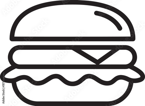 Black and white vector illustration of a burger with a hat