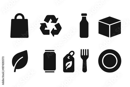 Eco-friendly, recycling silhouette icon set. Sustainability and green icons collection