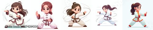 Vector of a girl practicing kung fu. Chinese New Year. Vector, minimalist, illustration, icon set.