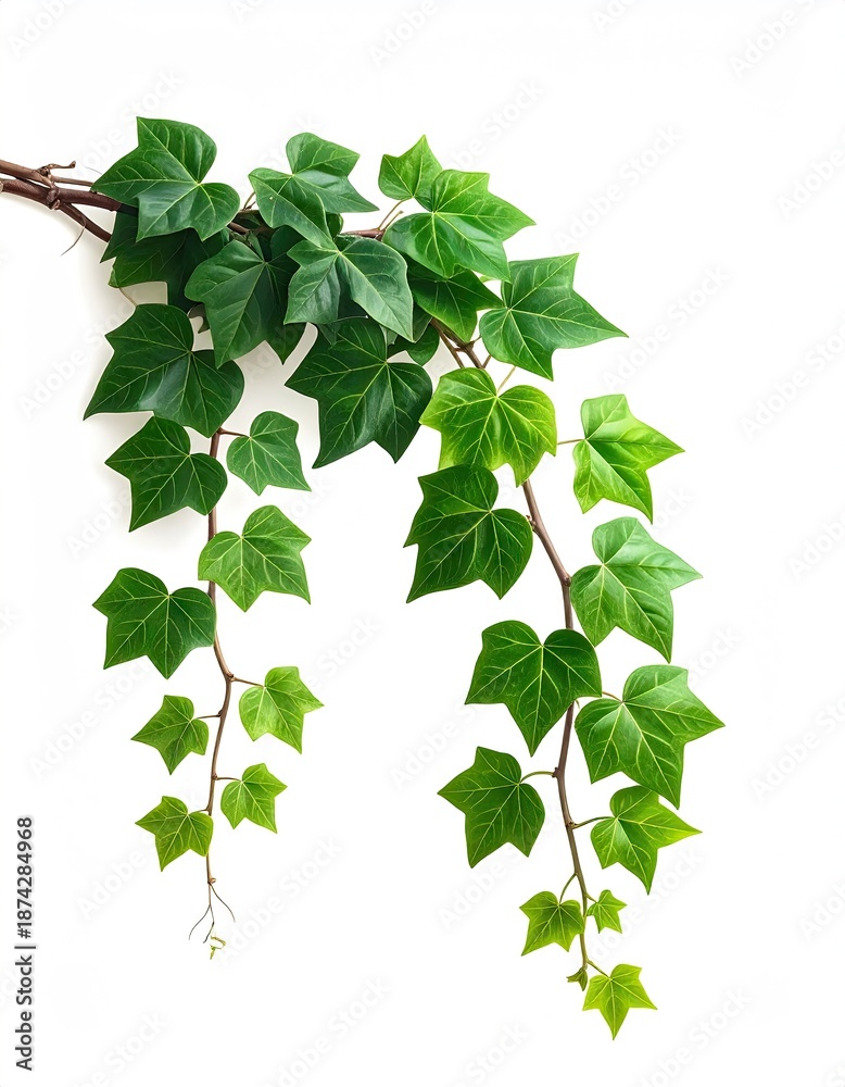 Fototapeta premium Green Ivy Plant Draped on White Background