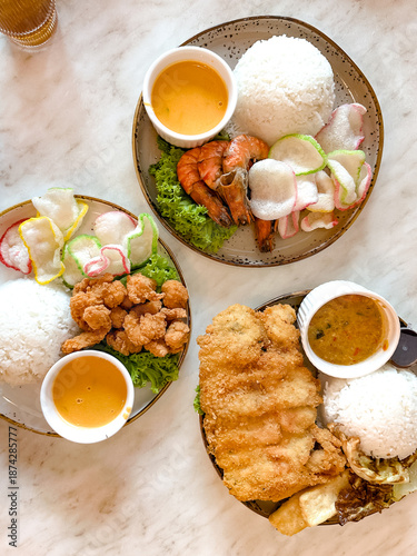 Assorted Asian Meals with Rice and Curry